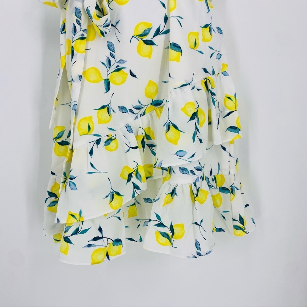 Banana Republic Lemon Print Frill Fit-and-Flare Ruffle Dress Size 4 Tie Waist - Picture 4 of 8